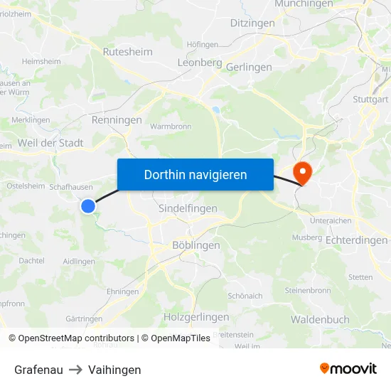 Grafenau to Vaihingen map