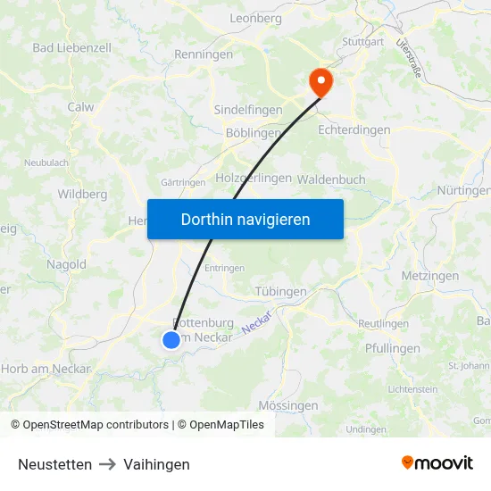 Neustetten to Vaihingen map