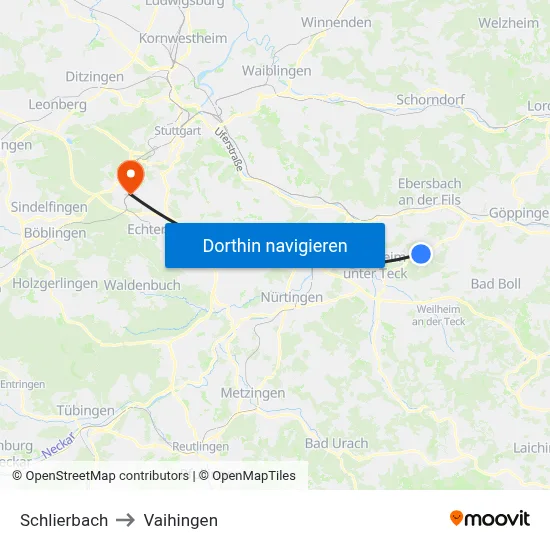 Schlierbach to Vaihingen map