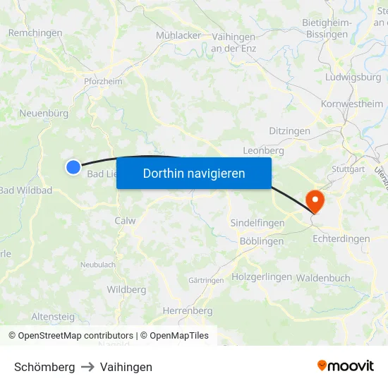 Schömberg to Vaihingen map