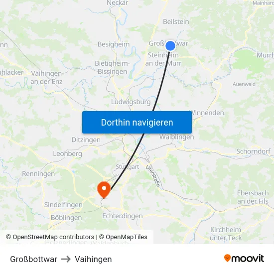 Großbottwar to Vaihingen map