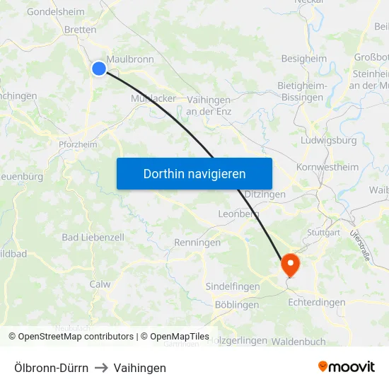 Ölbronn-Dürrn to Vaihingen map