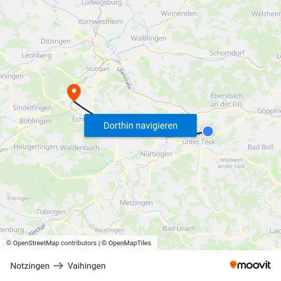 Notzingen to Vaihingen map