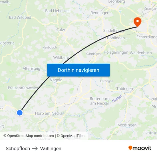 Schopfloch to Vaihingen map