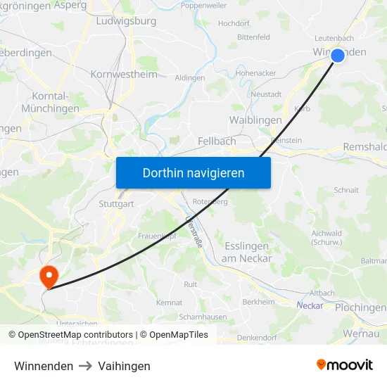 Winnenden to Vaihingen map