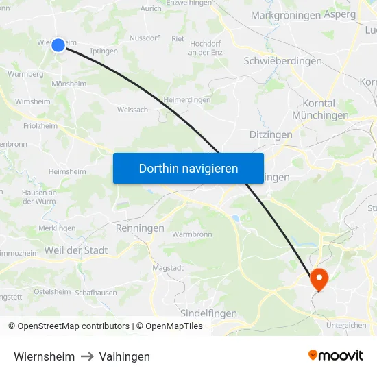 Wiernsheim to Vaihingen map