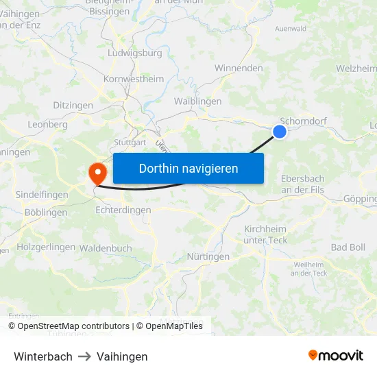 Winterbach to Vaihingen map