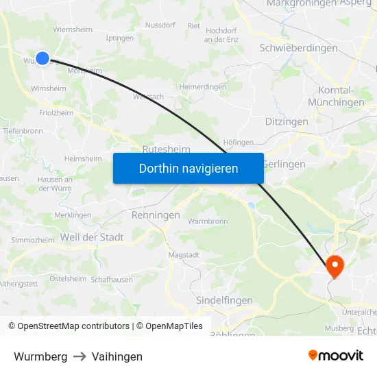 Wurmberg to Vaihingen map