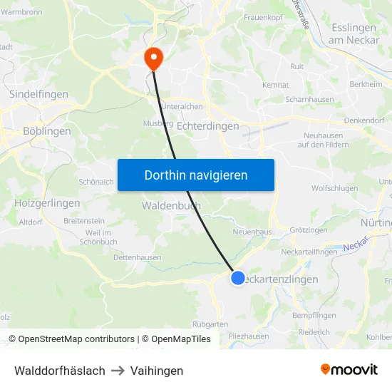 Walddorfhäslach to Vaihingen map