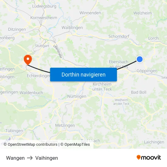 Wangen to Vaihingen map
