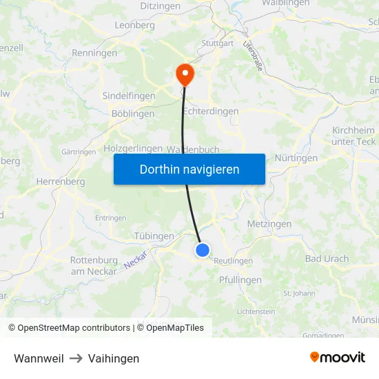 Wannweil to Vaihingen map