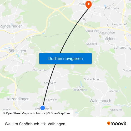 Weil Im Schönbuch to Vaihingen map