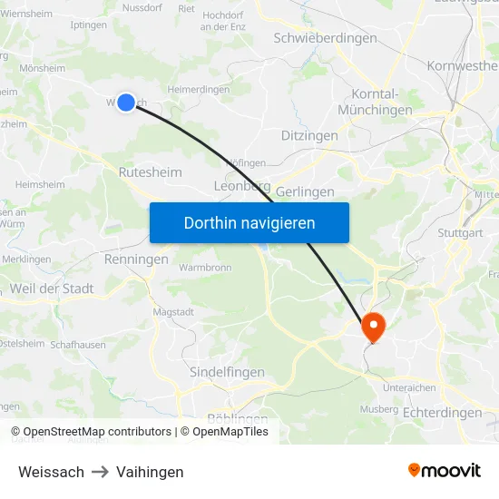 Weissach to Vaihingen map