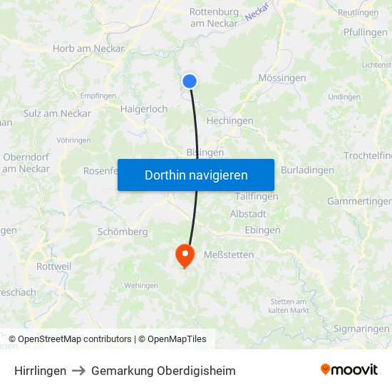 Hirrlingen to Gemarkung Oberdigisheim map