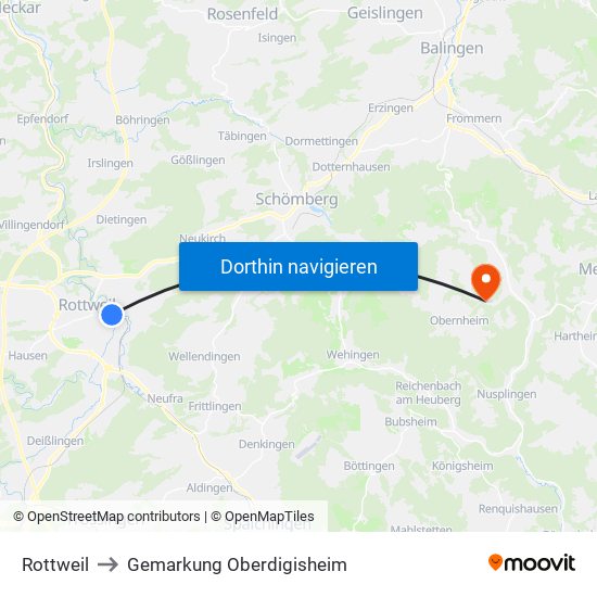 Rottweil to Gemarkung Oberdigisheim map