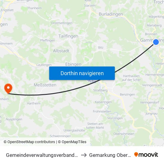 Gemeindeverwaltungsverband Gammertingen to Gemarkung Oberdigisheim map