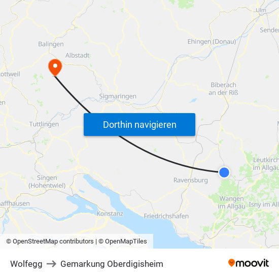 Wolfegg to Gemarkung Oberdigisheim map