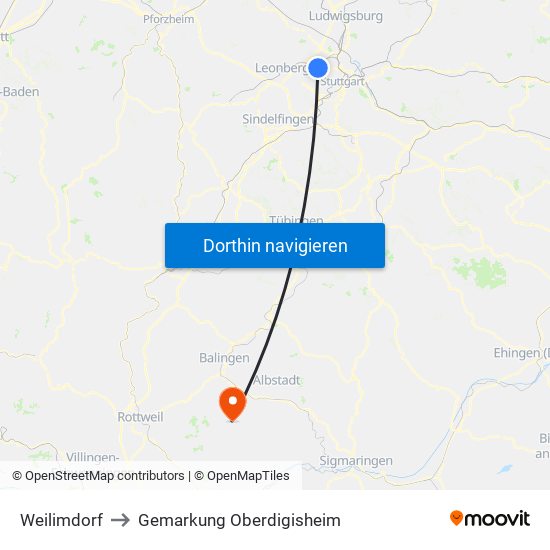 Weilimdorf to Gemarkung Oberdigisheim map