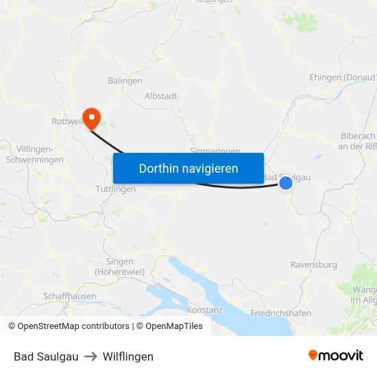Bad Saulgau to Wilflingen map