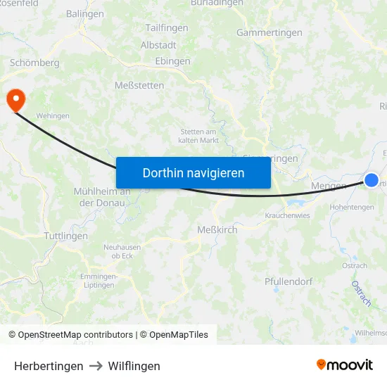 Herbertingen to Wilflingen map