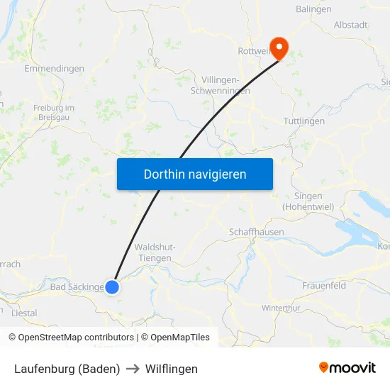 Laufenburg (Baden) to Wilflingen map