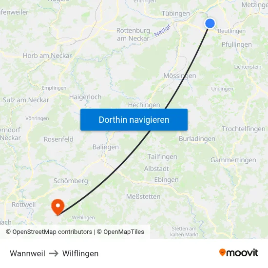 Wannweil to Wilflingen map