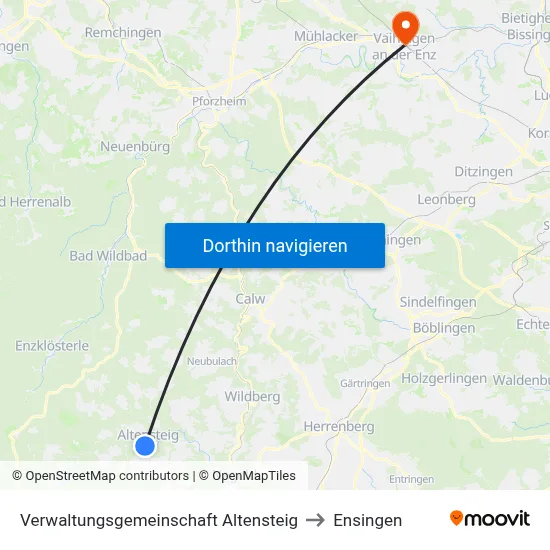 Verwaltungsgemeinschaft Altensteig to Ensingen map