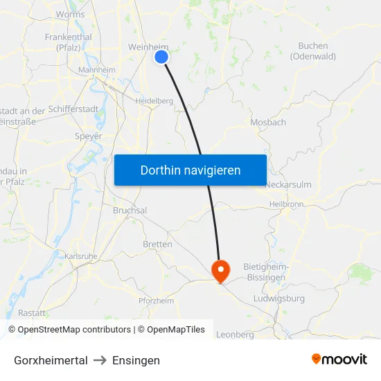 Gorxheimertal to Ensingen map