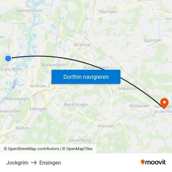 Jockgrim to Ensingen map