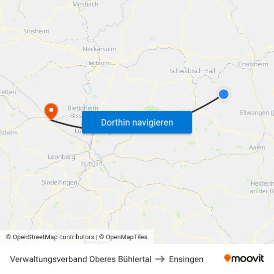 Verwaltungsverband Oberes Bühlertal to Ensingen map