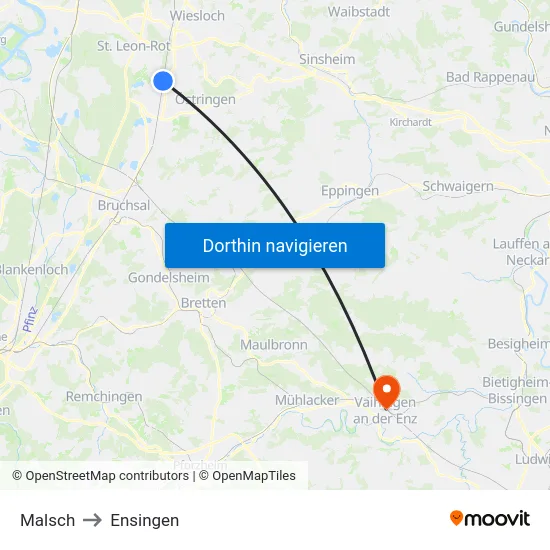 Malsch to Ensingen map