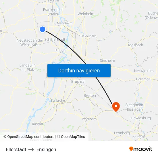 Ellerstadt to Ensingen map
