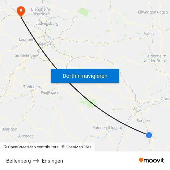 Bellenberg to Ensingen map