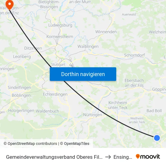 Gemeindeverwaltungsverband Oberes Filstal to Ensingen map