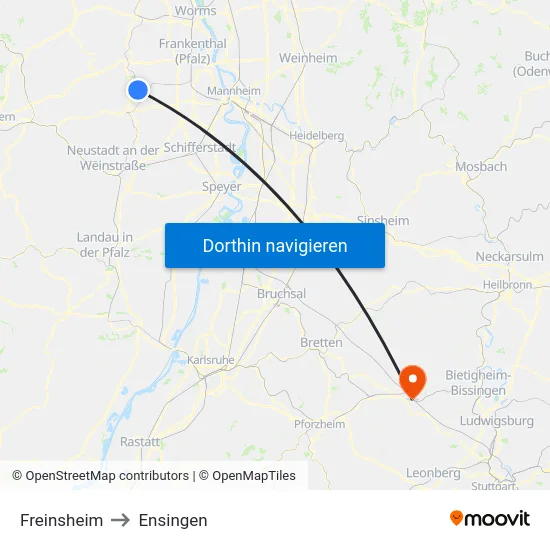 Freinsheim to Ensingen map