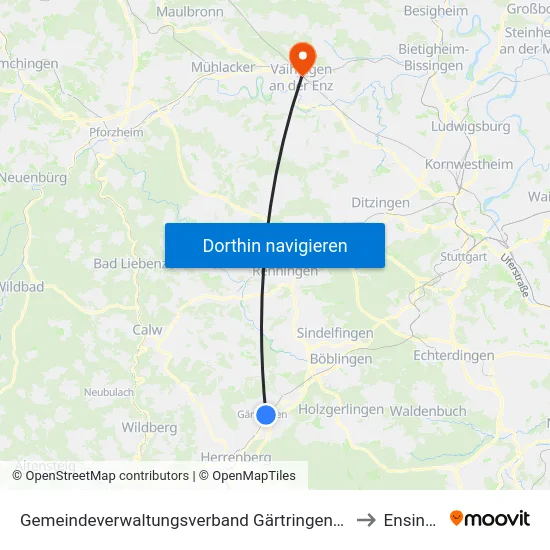 Gemeindeverwaltungsverband Gärtringen/Ehningen to Ensingen map