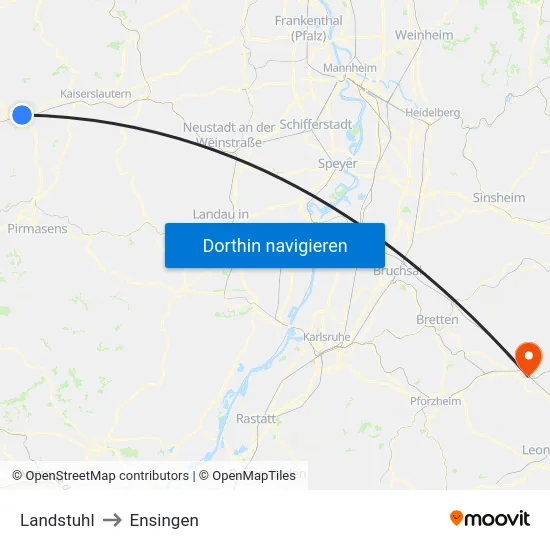 Landstuhl to Ensingen map
