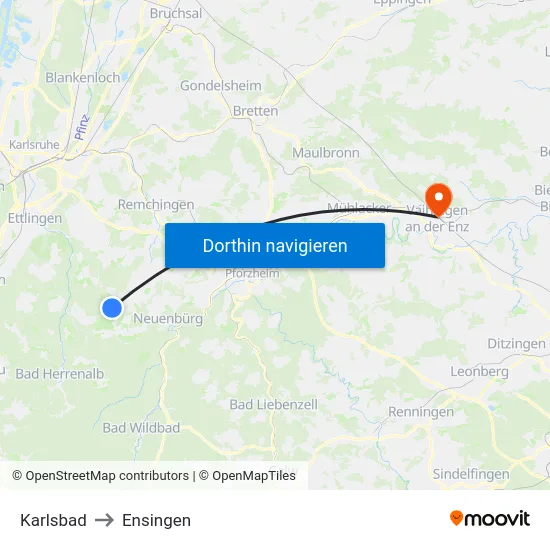 Karlsbad to Ensingen map