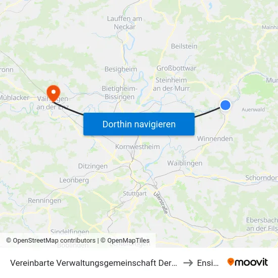 Vereinbarte Verwaltungsgemeinschaft Der Stadt Backnang to Ensingen map
