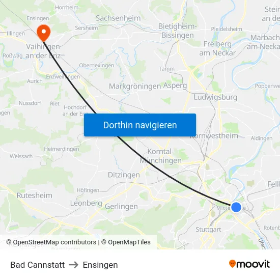 Bad Cannstatt to Ensingen map