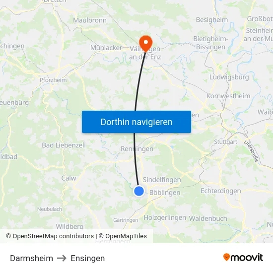 Darmsheim to Ensingen map