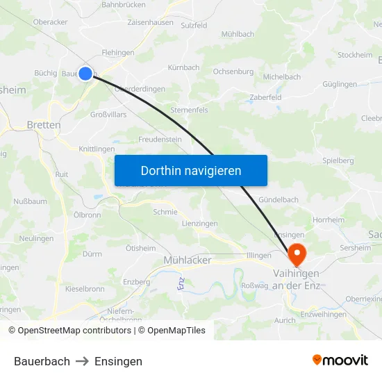 Bauerbach to Ensingen map