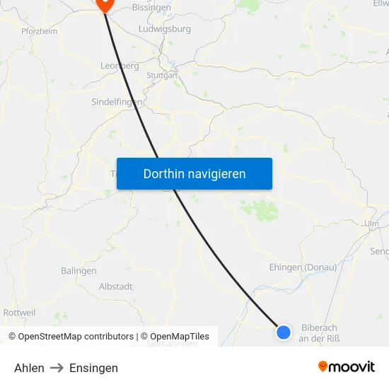 Ahlen to Ensingen map