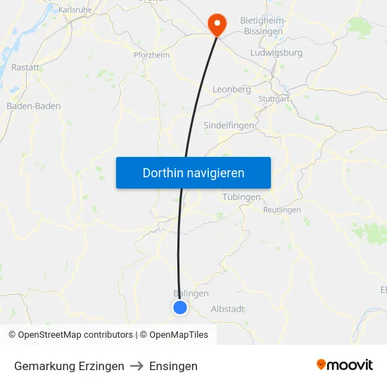 Gemarkung Erzingen to Ensingen map