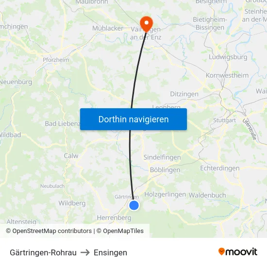 Gärtringen-Rohrau to Ensingen map