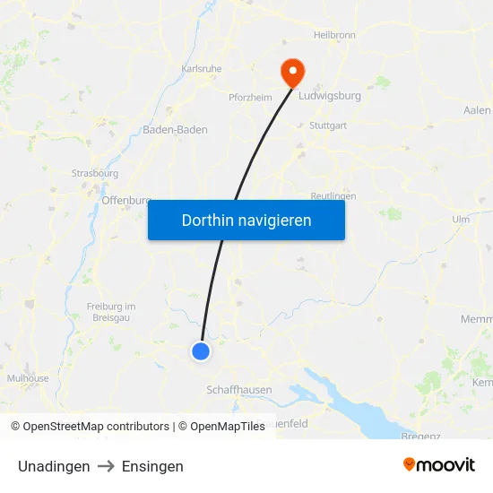 Unadingen to Ensingen map
