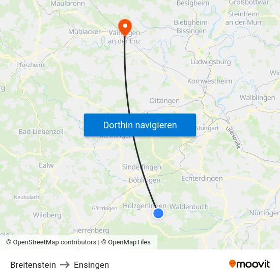 Breitenstein to Ensingen map