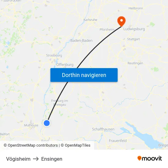 Vögisheim to Ensingen map