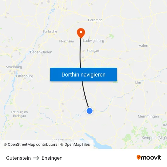 Gutenstein to Ensingen map