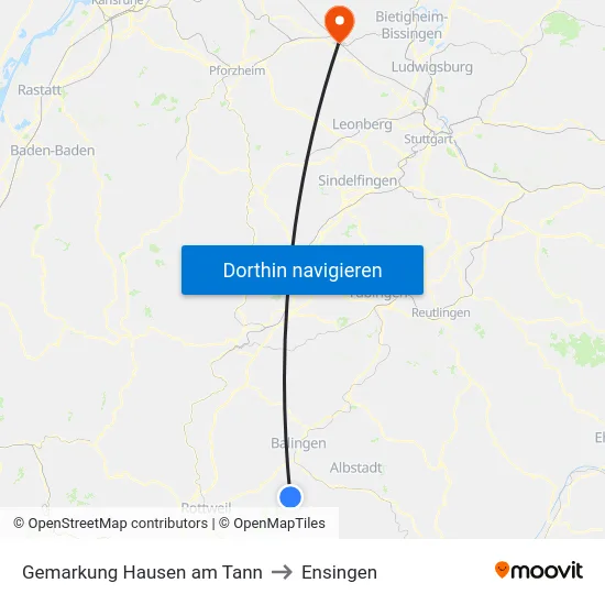 Gemarkung Hausen am Tann to Ensingen map